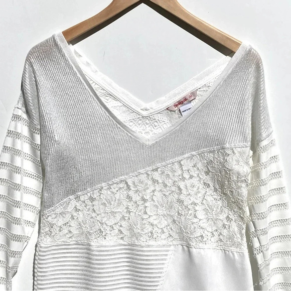 DESIGUAL Women’s Malta Lace Panel Long Sleeve Top White and Metallic size XS - Picture 4 of 7